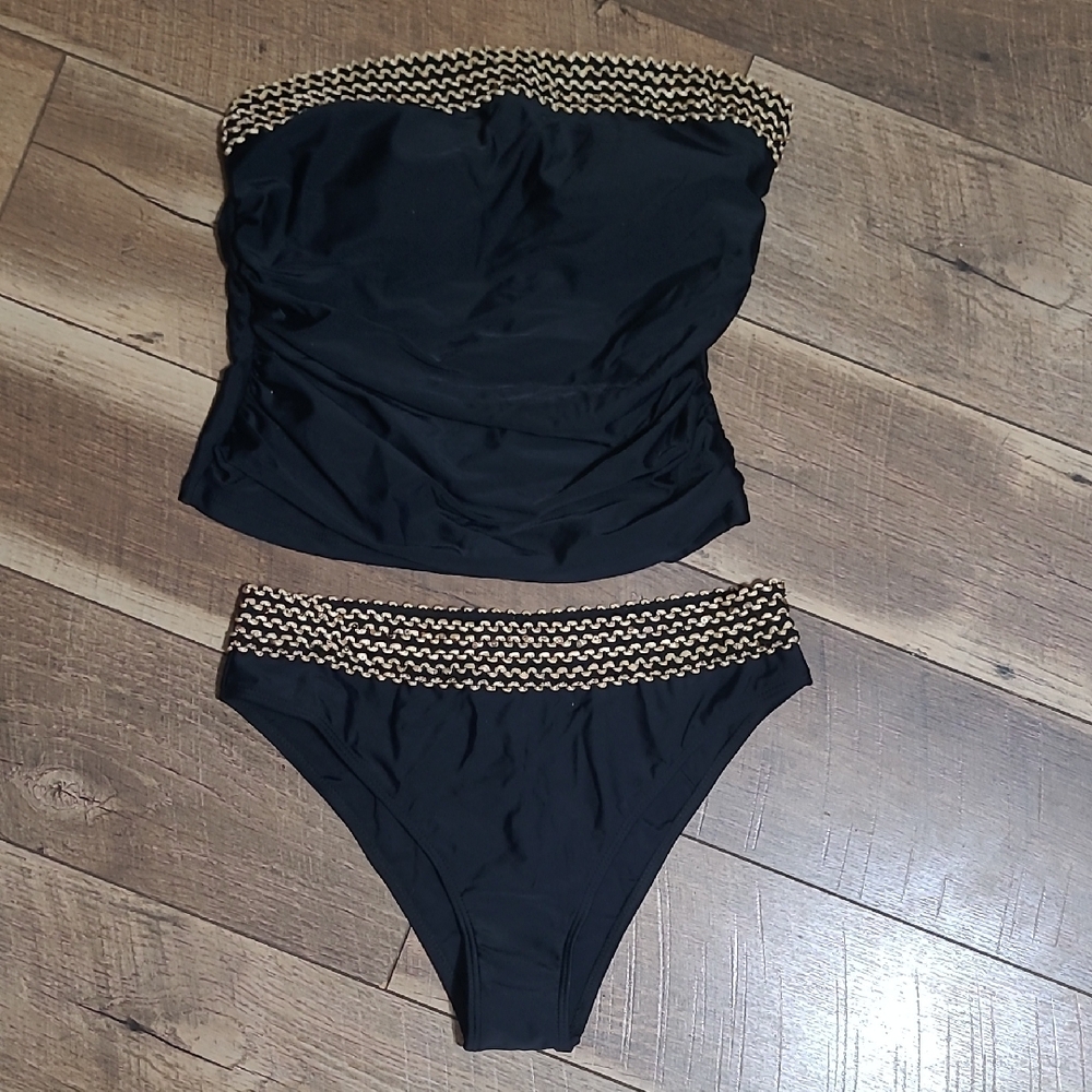 Black Strapless Bikini with Gold Accents